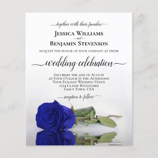 Reflecterende Royal Blue Roos BUDGET Wedding Invit (Voorkant)