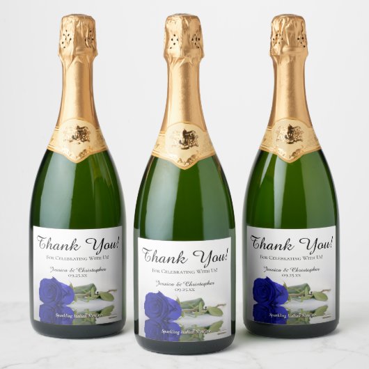 Reflecterende Royal Blue Roos Wedding Dankuwel Sparkling Wijnetiket (Flessen)