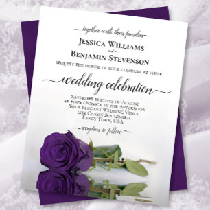 Reflecterende Royal Paars Roos BUDGET Wedding Invi