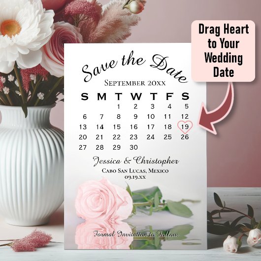 Reflecterende roze Rose Elegant Wedding Calendar Save The Date