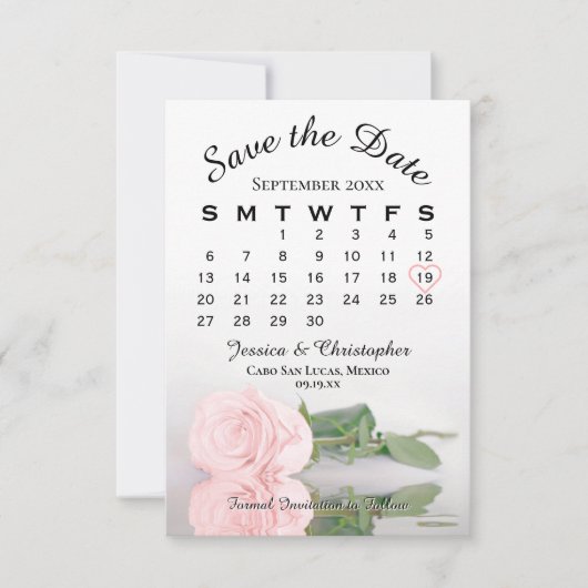 Reflecterende roze Rose Elegant Wedding Calendar Save The Date (Voorkant)