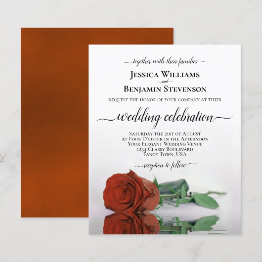 Reflecterende Rust Oranje Roos BUDGET Wedding Invi (Voorkant / Achterkant)