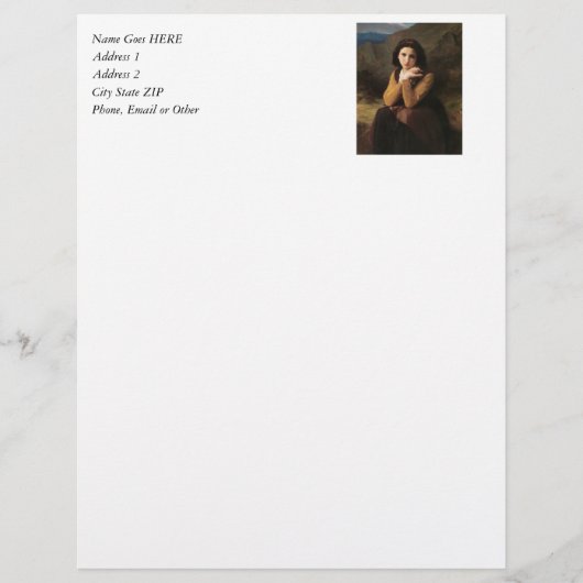 Reflecterende schoonheid (Mignon Pensive) 1869 Bou Briefhoofd Sjabloon (Voorkant)