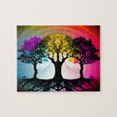 Reflecterende Silhouet Bomen met Pastel Achtergron Legpuzzel (Horizontaal)
