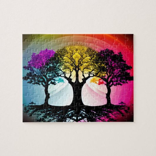 Reflecterende Silhouet Bomen met Pastel Achtergron Legpuzzel (Horizontaal)