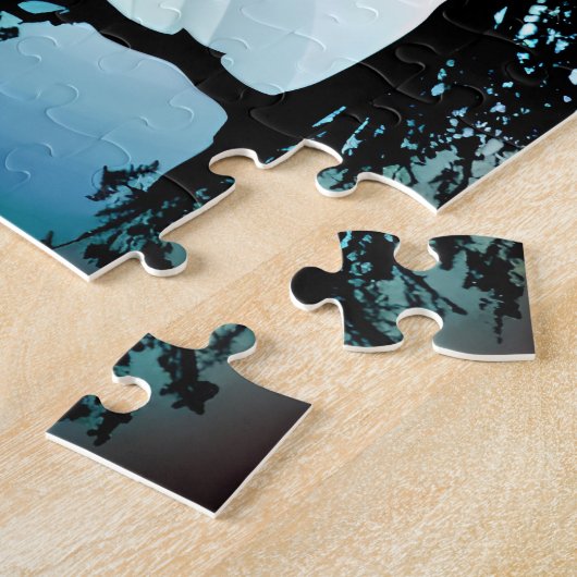 Reflecterende Silhouet Bomen met Pastel Achtergron Legpuzzel (Zijkant)