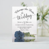 Reflecterende Steel Blue Roos Change Wedding Plans Save The Date (Staand voorkant)