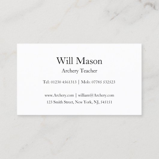 Reflecterende tekst - Archery Lessons - Visitekaar Visitekaartje (Achterkant)