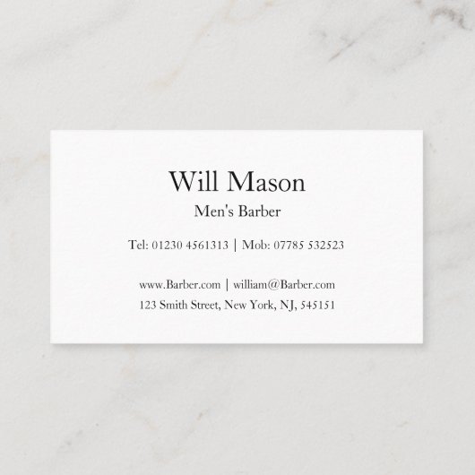Reflecterende tekst - Barber - Visitekaartje (Achterkant)