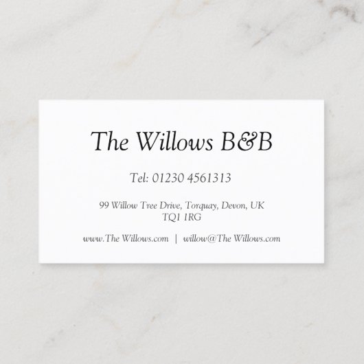 Reflecterende tekst - Bed & Breakfast - Visitekaar Visitekaartje (Achterkant)