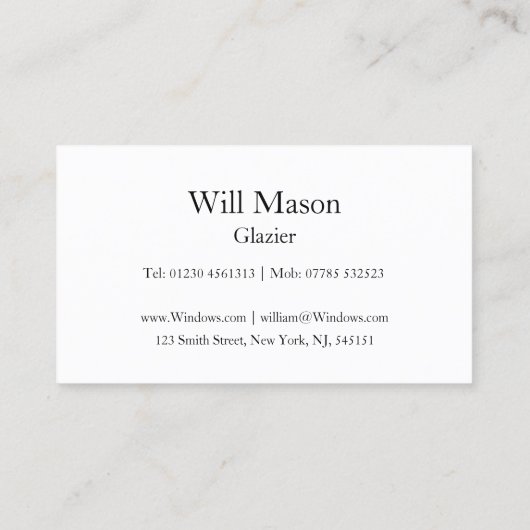 Reflecterende tekst - Glazier - Visitekaartje (Achterkant)