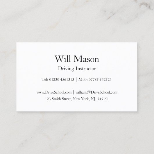 Reflecterende tekst - Visitekaartje Drivende instr (Achterkant)