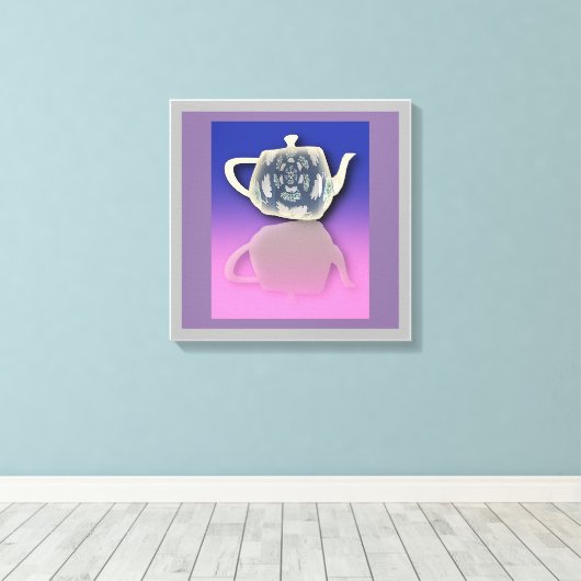 Reflecterende theepot canvas afdruk (Insitu (Houten vloer))