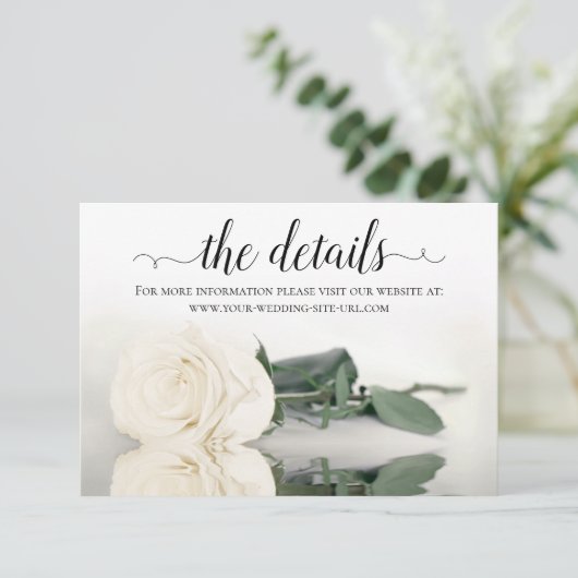 Reflecterende White Rose bruiloft details Website Informatiekaartje (Staand voorkant)