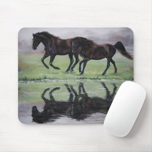Reflectie - Black horse mousepad Muismat (Met muis)