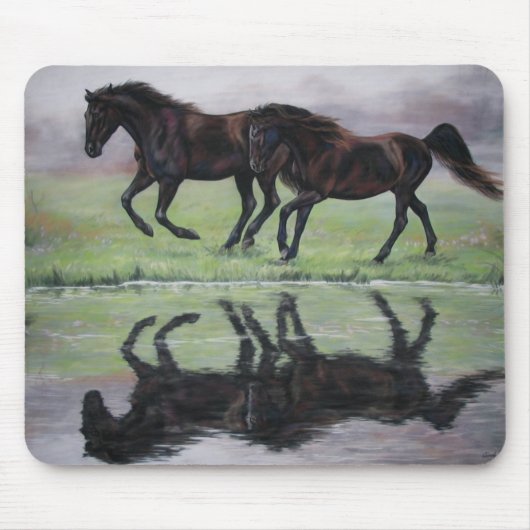 Reflectie - Black horse mousepad Muismat (Voorkant)