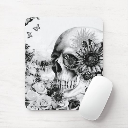 Reflectie. Florale landschapskull. Muismat (Met muis)