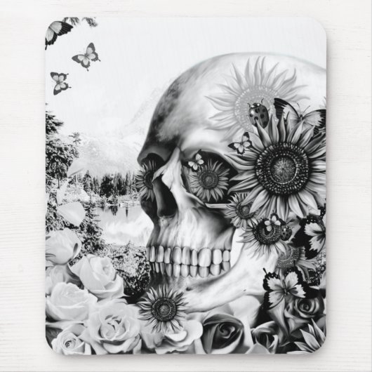 Reflectie. Florale landschapskull. Muismat (Voorkant)