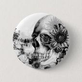 Reflectie. Florale landschapskull. Ronde Button 5,7 Cm (Voorkant)