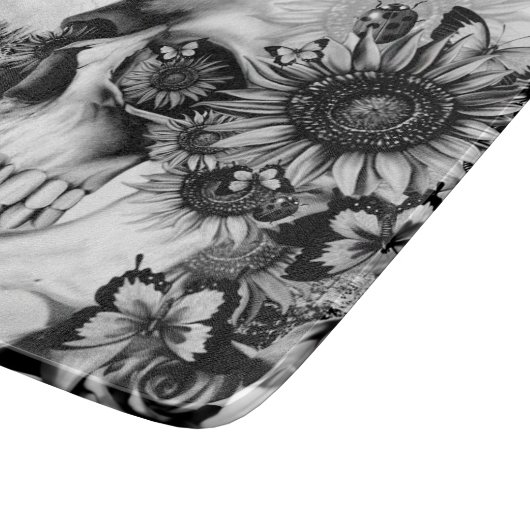 Reflectie. Florale landschapskull. Snijplank (Hoek)