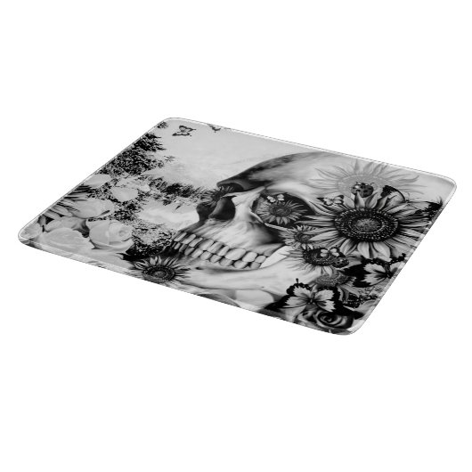 Reflectie. Florale landschapskull. Snijplank (Hoek)