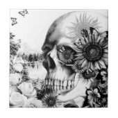 Reflectie. Florale landschapskull. Tegeltje (Voorkant)