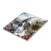 Reflectie. Florale landschapskull. Tegeltje (Zijkant)