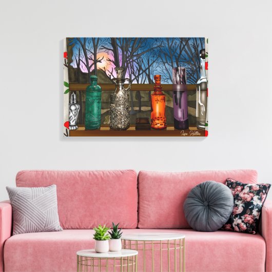 reflectie | Kleurrijke glazen dampen in de venster Canvas Afdruk (Insitu (Woonkamer))