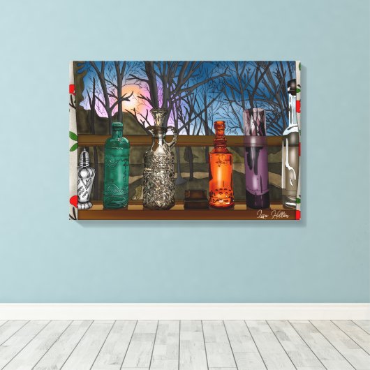 reflectie | Kleurrijke glazen dampen in de venster Canvas Afdruk (Insitu (Houten vloer))