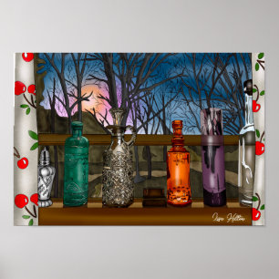 reflectie Kleurrijke glazen dampen in de venster Poster