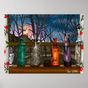 reflectie   Kleurrijke glazen dampen in de venster Poster