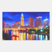 reflectie luxe kleurrijke brugstad neon rechthoekige sticker (Voorkant)