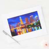 reflectie luxe kleurrijke brugstad neon rechthoekige sticker (Envelop)