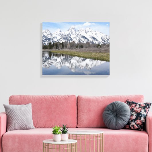 Reflectie op de Grote Tetons Canvas Afdruk (Insitu (Woonkamer))