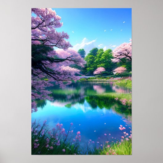 Reflectie op het meer van Blue Sky Poster (Voorkant)