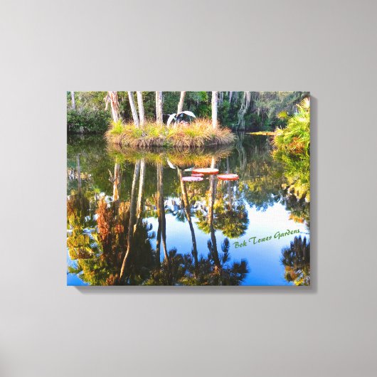 Reflectie: Palmen in de Pond Bok Tower tuinen Canvas Afdruk (Voorkant)