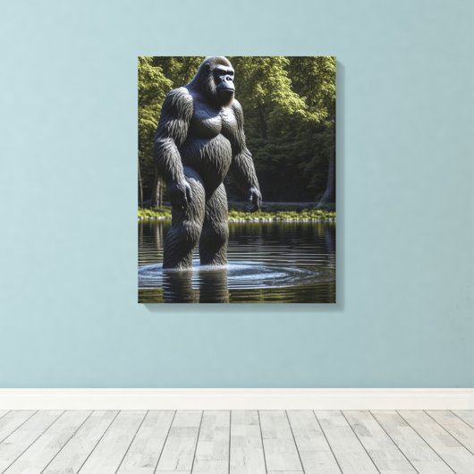 Reflectie van Bigfoot in Water Canvas Afdruk (Insitu (Houten vloer))