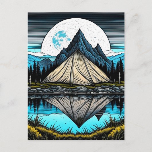 Reflectie van een tent op het meer in de bergen briefkaart (Voorkant)