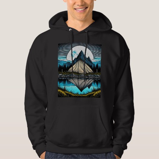 Reflectie van een tent op het meer in de bergen hoodie (Voorkant)
