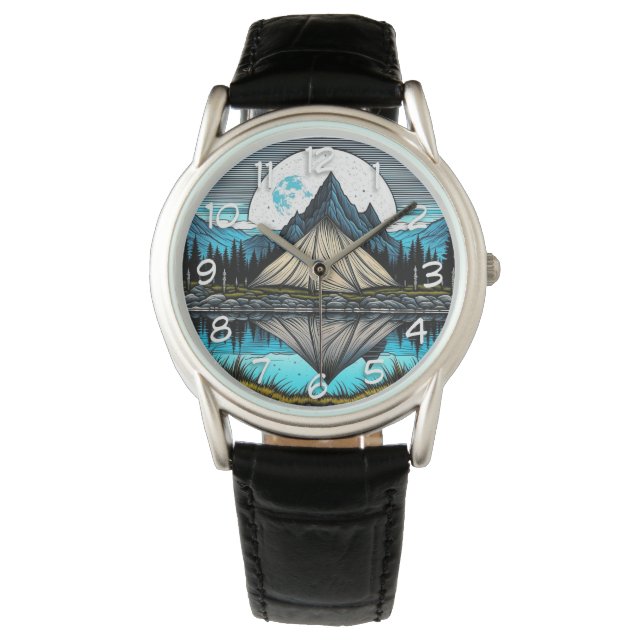 Reflectie van een tent op het meer in de bergen horloge (Voorkant)