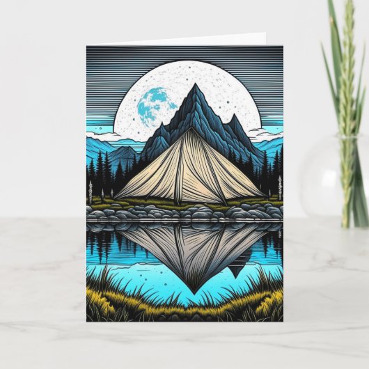 Reflectie van een tent op het meer in de bergen kaart (Voorkant)