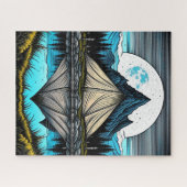 Reflectie van een tent op het meer in de bergen legpuzzel (Horizontaal)