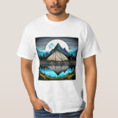 Reflectie van een tent op het meer in de bergen t-shirt (Voorkant)