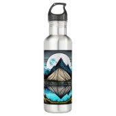 Reflectie van een tent op het meer in de bergen waterfles  (Voorkant)