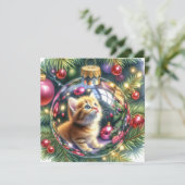 Reflectie van kitten in een kerstversiering kaart (Staand voorkant)