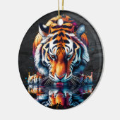 Reflectie van Tiger Drink Water Keramisch Ornament (Links)