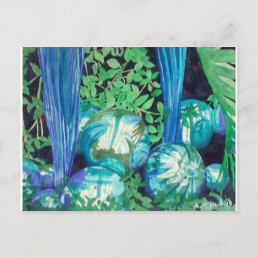 "Reflecties 1" waterverf schilderend briefkaart (Voorkant)