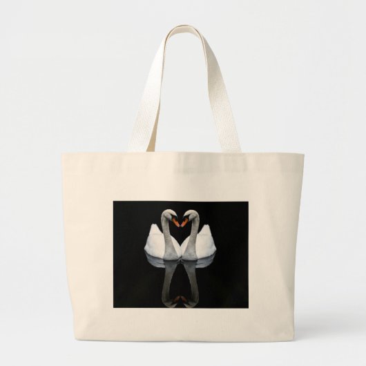 Reflecties of Love, Heart Shape, White Swans Grote Tote Bag (Voorkant)