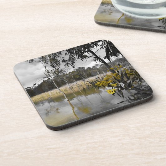 Reflecties onder de grijze hemel bier onderzetter (Linkerzijde)