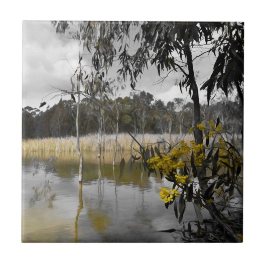 Reflecties onder de grijze hemel tegeltje (Voorkant)